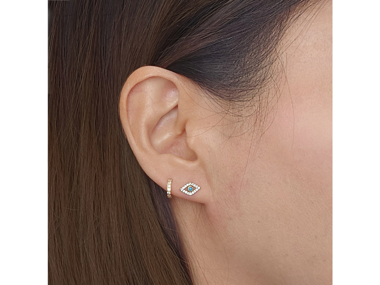 14k solid gold Turquoise Evil eye stud earrings