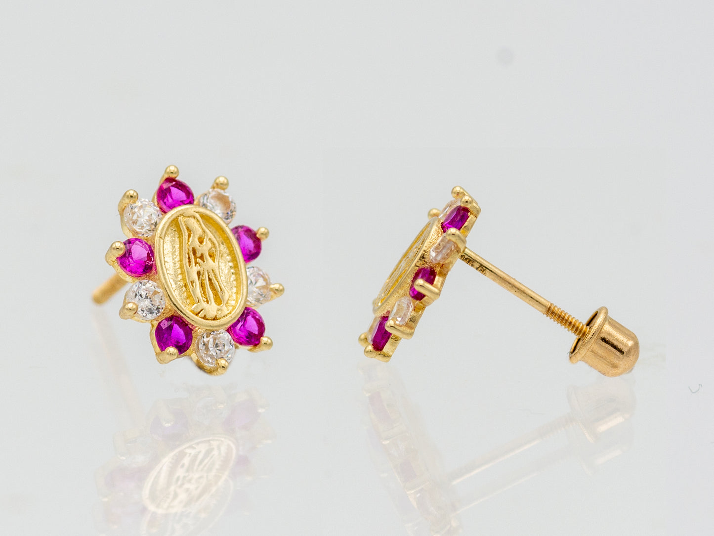 14k solid gold Guadalupe - Virgin Mary multi color CZ stud earring