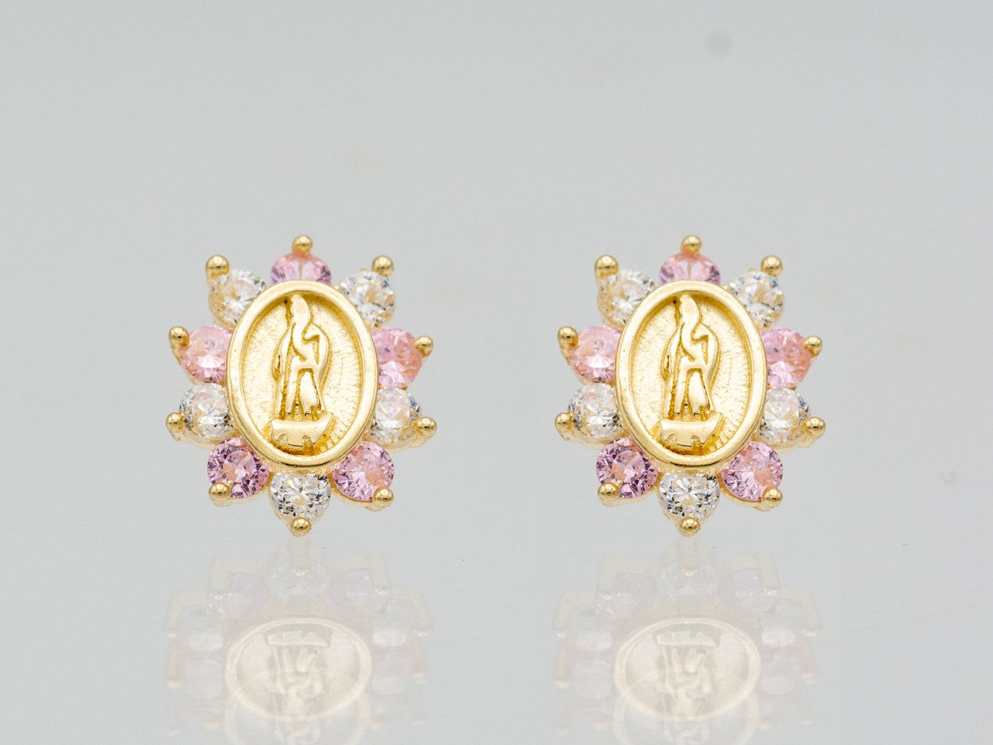 14k solid gold Guadalupe - Virgin Mary multi color CZ stud earring
