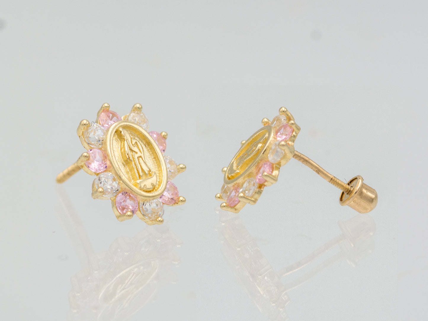14k solid gold Guadalupe - Virgin Mary multi color CZ stud earring