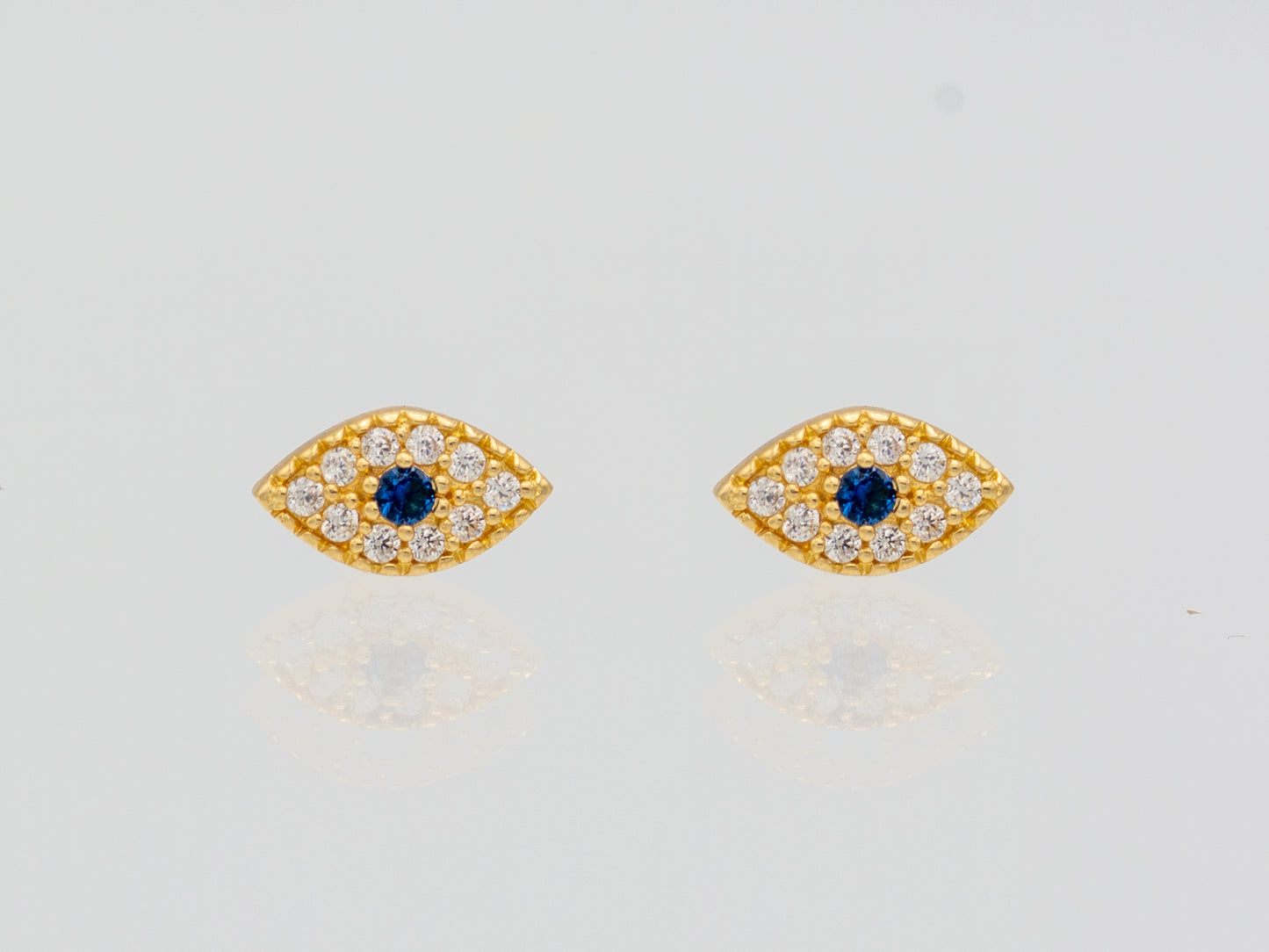 14k solid gold Pave Evil blue Eye Stud Earring