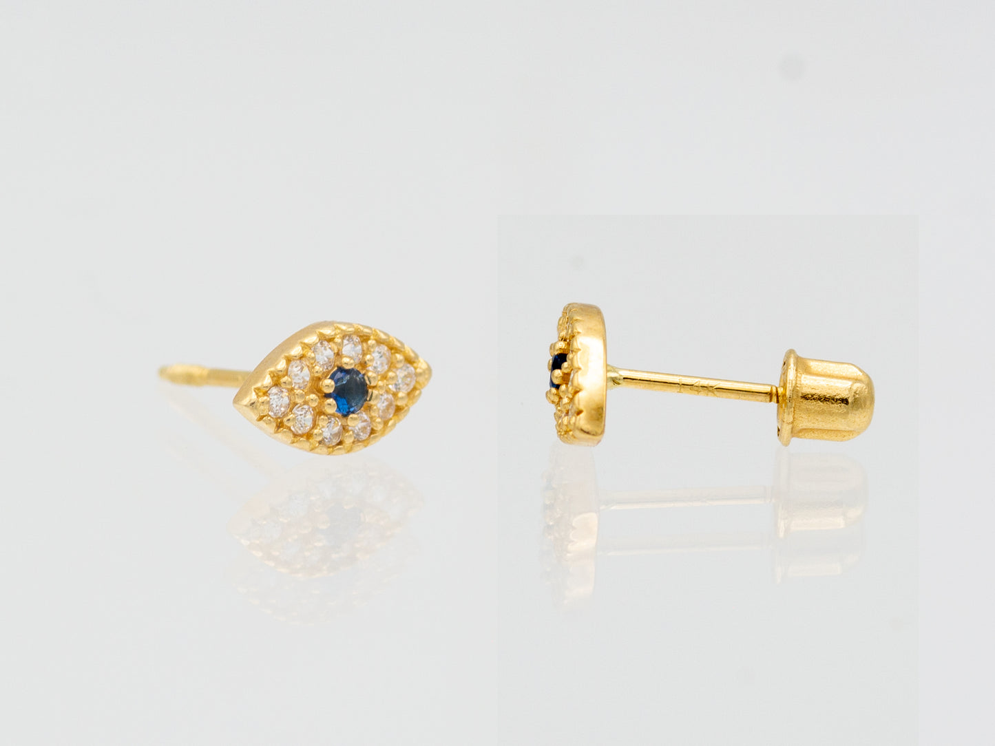 14k solid gold Pave Evil blue Eye Stud Earring