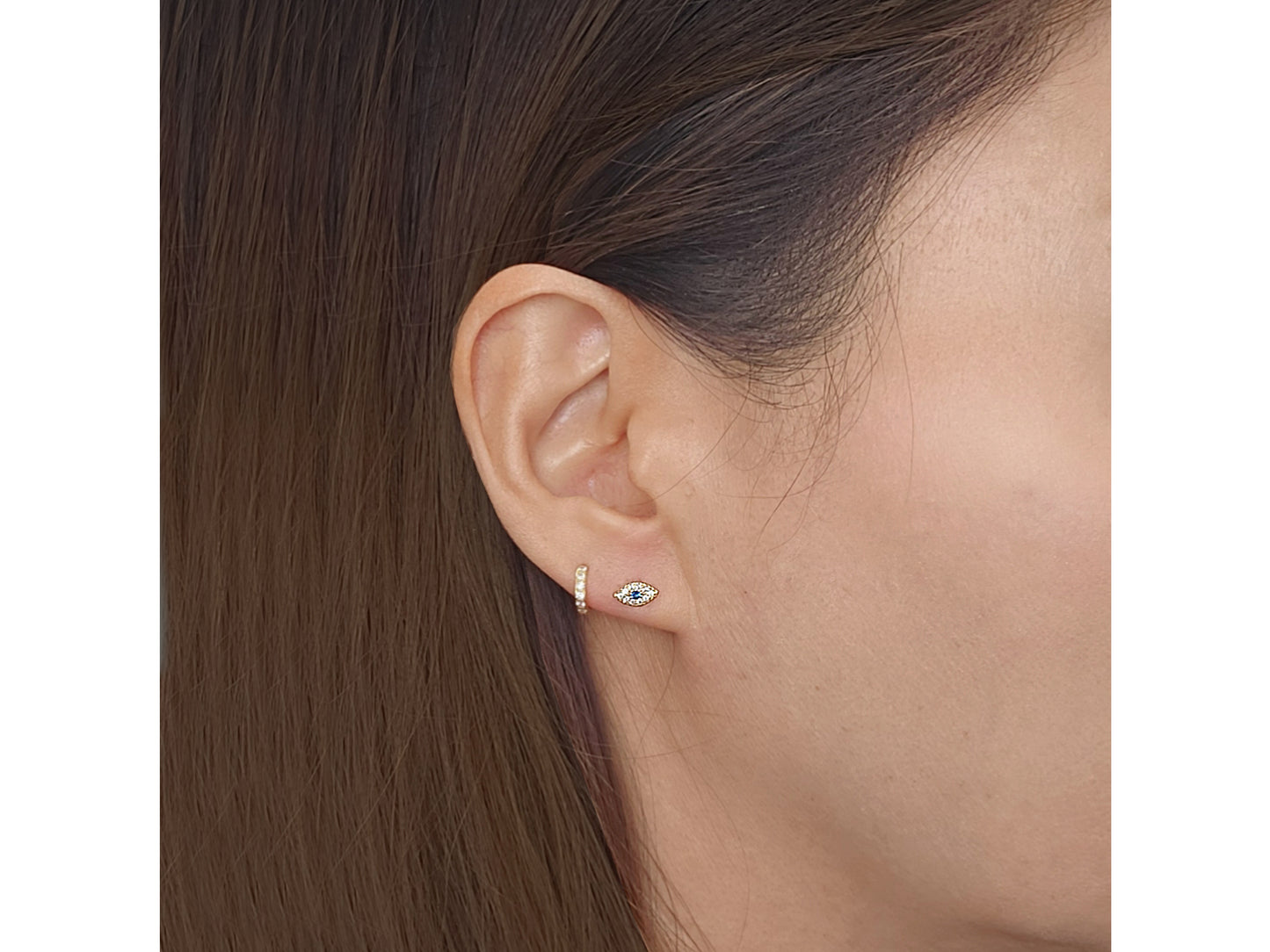 14k solid gold Pave Evil blue Eye Stud Earring