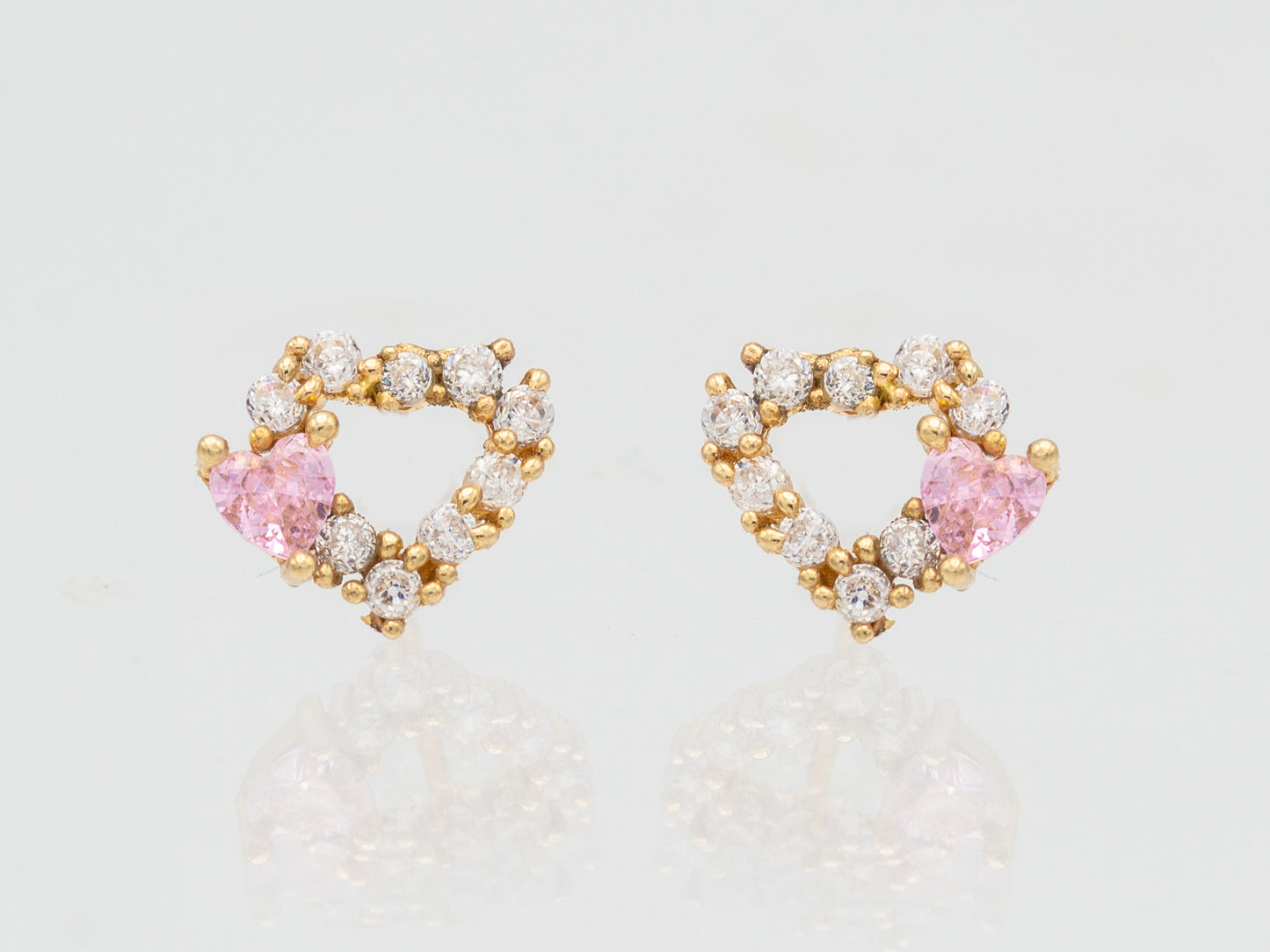 14k solid gold Pink Open Heart stud earring