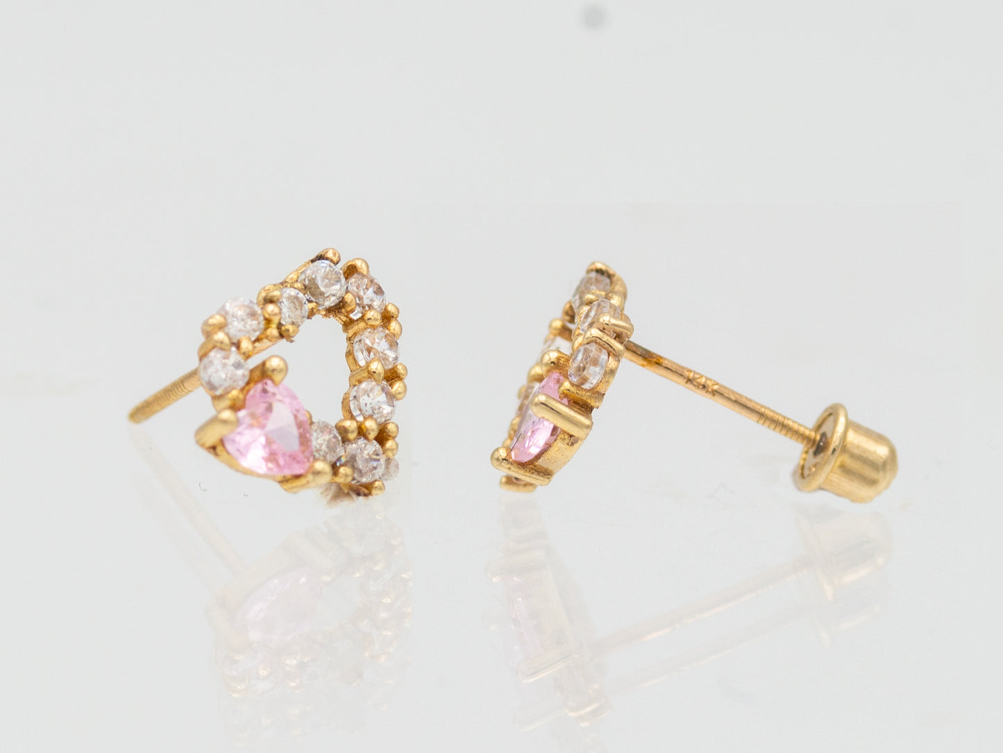14k solid gold Pink Open Heart stud earring