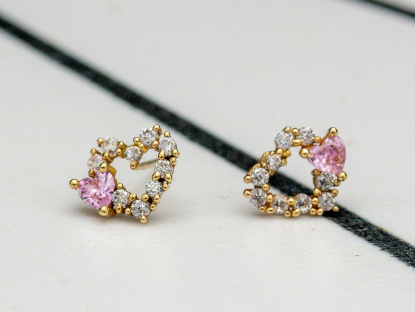 14k solid gold Pink Open Heart stud earring