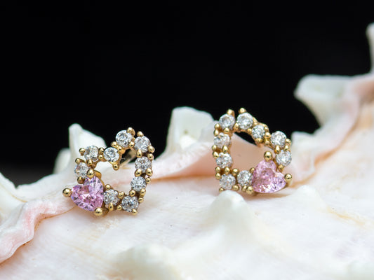 14k solid gold Pink Open Heart stud earring