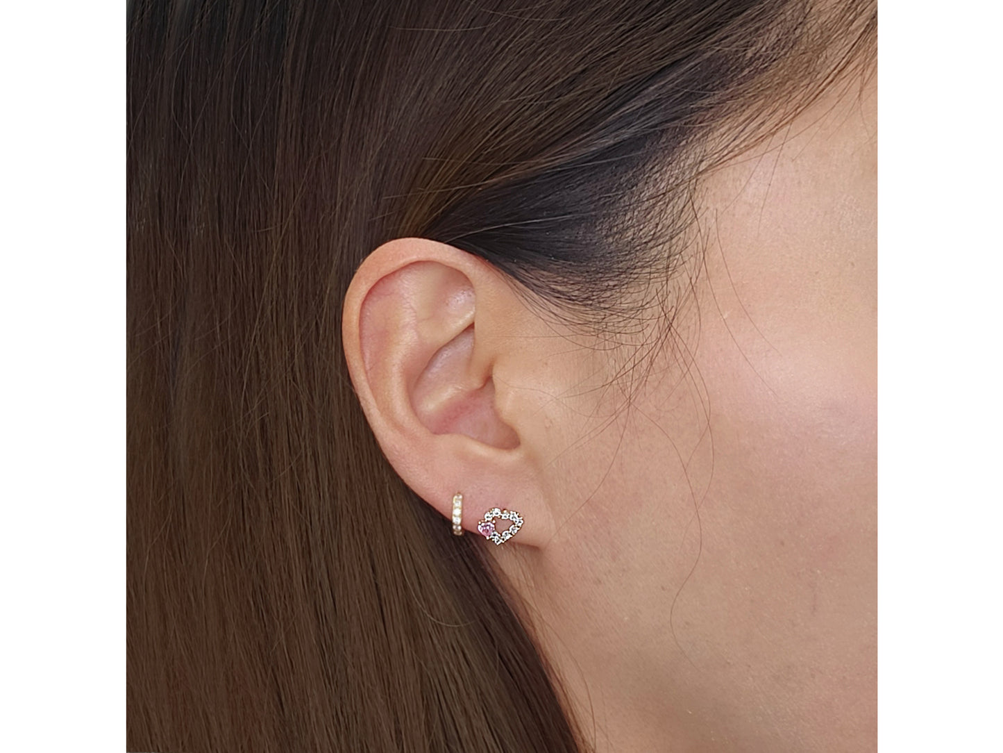 14k solid gold Pink Open Heart stud earring