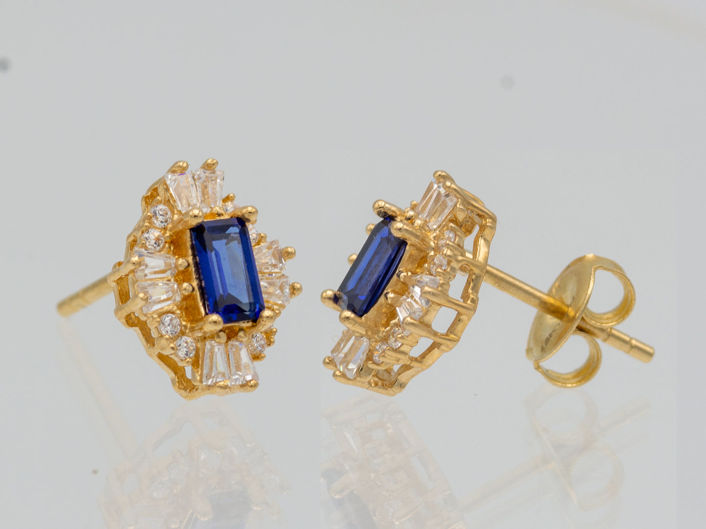 14k solid gold Synthetic Blue sapphire earring
