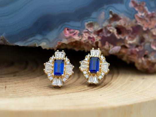 14k solid gold Synthetic Blue sapphire earring