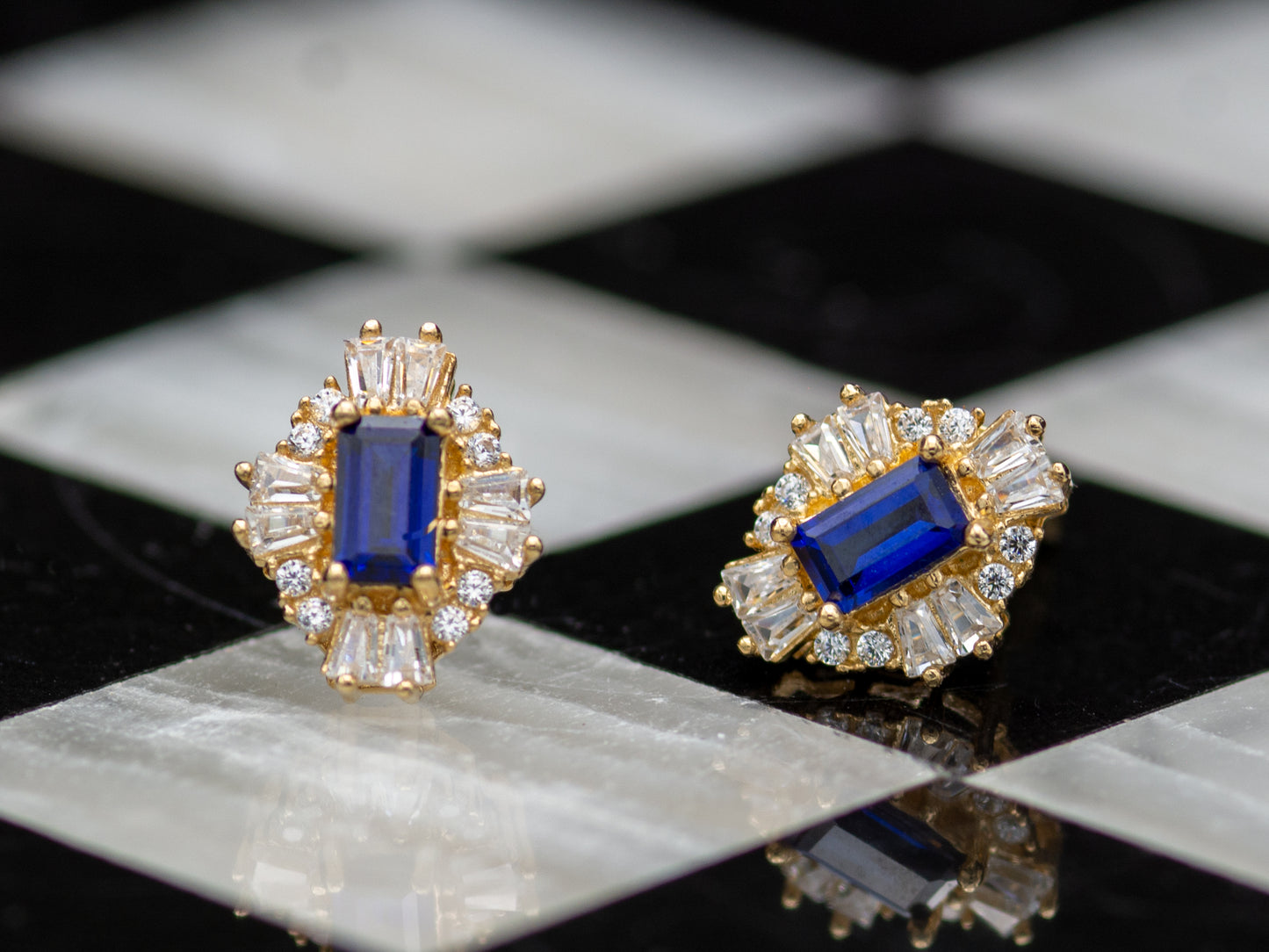 14k solid gold Synthetic Blue sapphire earring