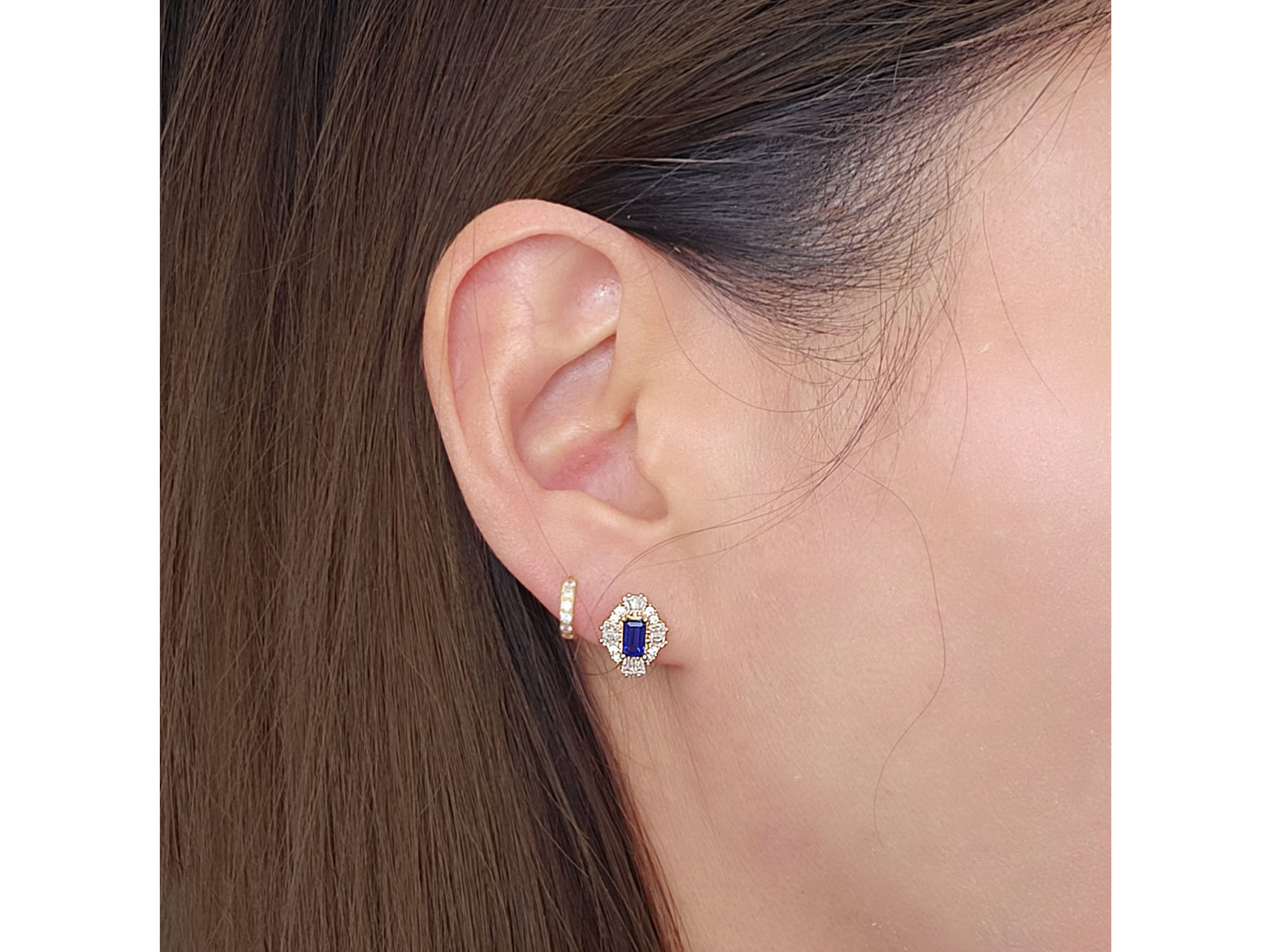 14k solid gold Synthetic Blue sapphire earring