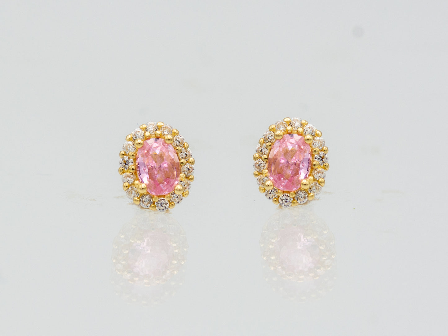 14k solid gold Pink and White CZ stud earring