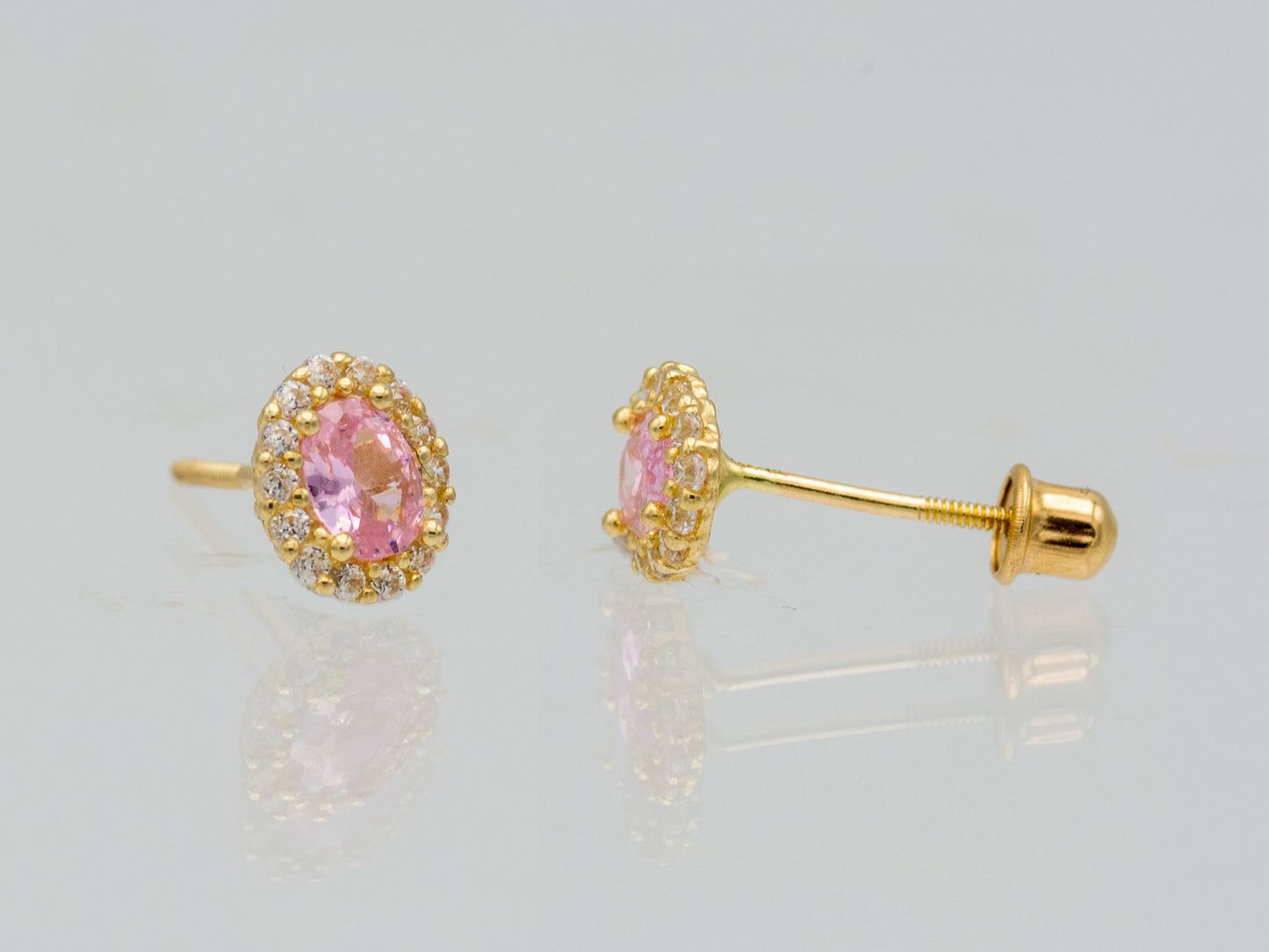 14k solid gold Pink and White CZ stud earring