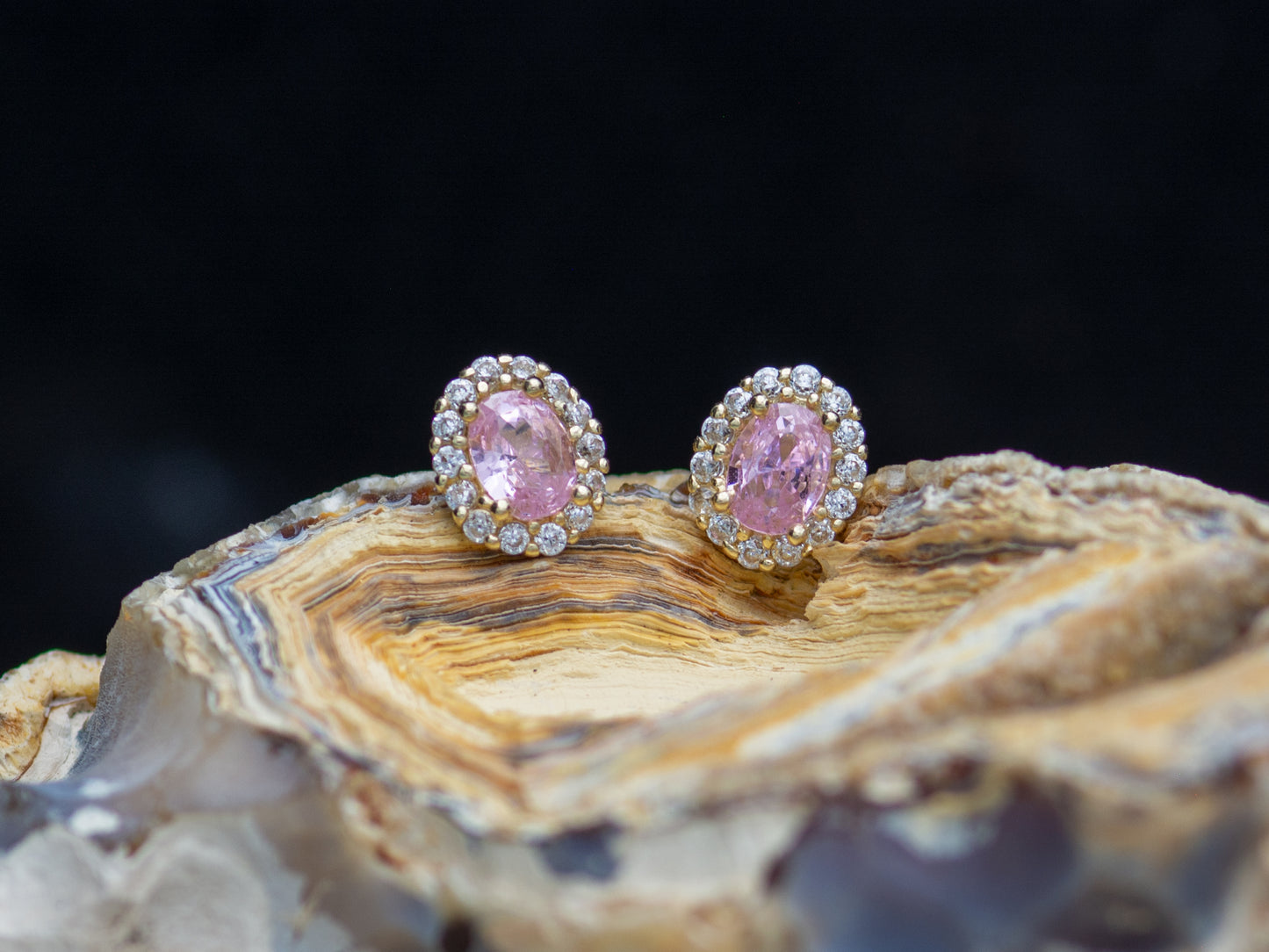 14k solid gold Pink and White CZ stud earring
