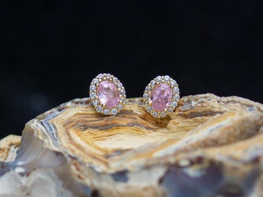 14k solid gold Pink and White CZ stud earring
