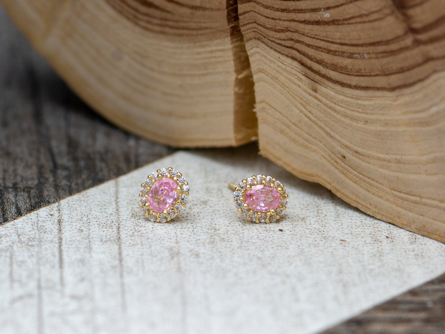 14k solid gold Pink and White CZ stud earring