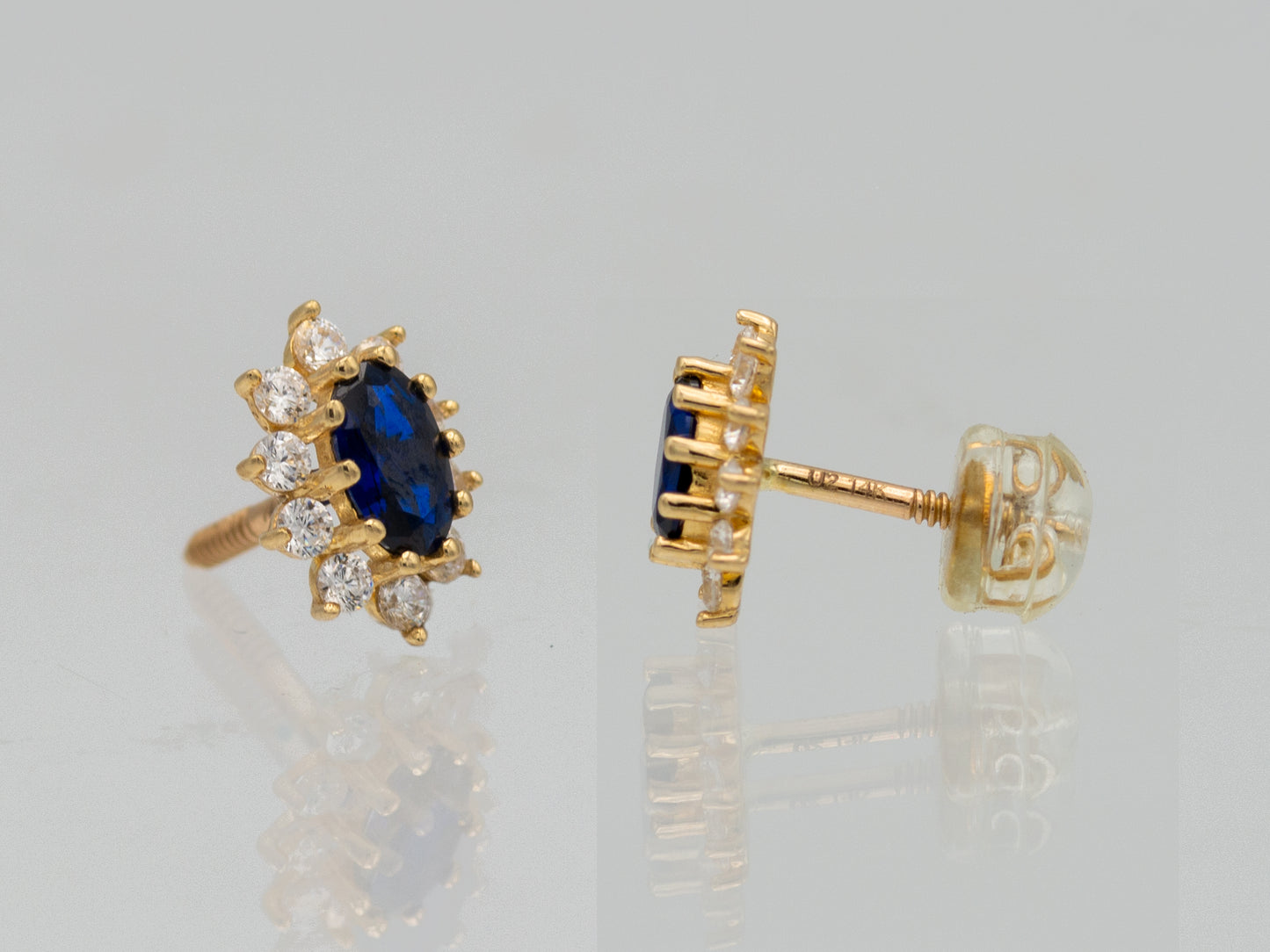 14k solid gold Synthetic Blue Sapphire Stud Earring
