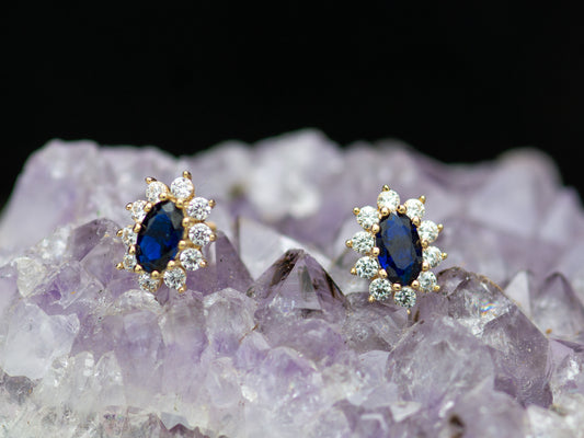 14k solid gold Synthetic Blue Sapphire Stud Earring