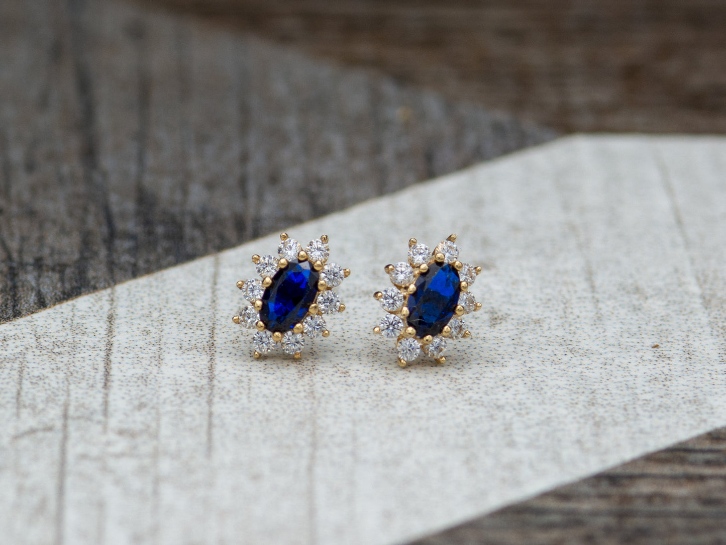 14k solid gold Synthetic Blue Sapphire Stud Earring