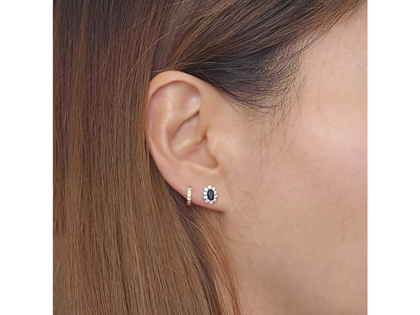 14k solid gold Synthetic Blue Sapphire Stud Earring
