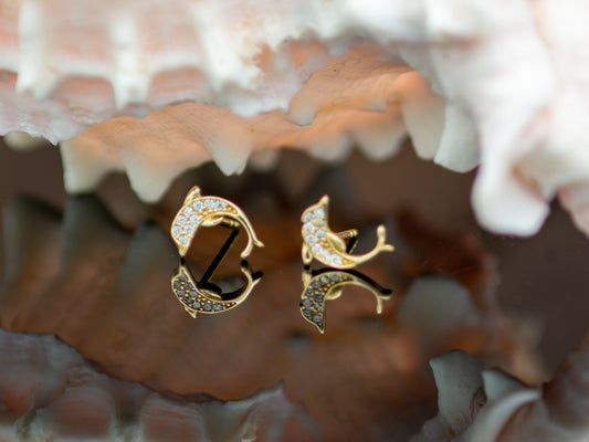 14k solid gold Dolphin stud earrings