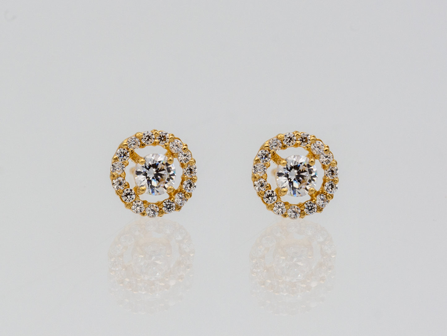 14k solid gold round halo CZ stud earrings