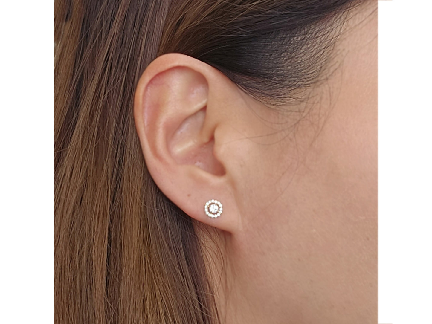 14k solid gold round halo CZ stud earrings