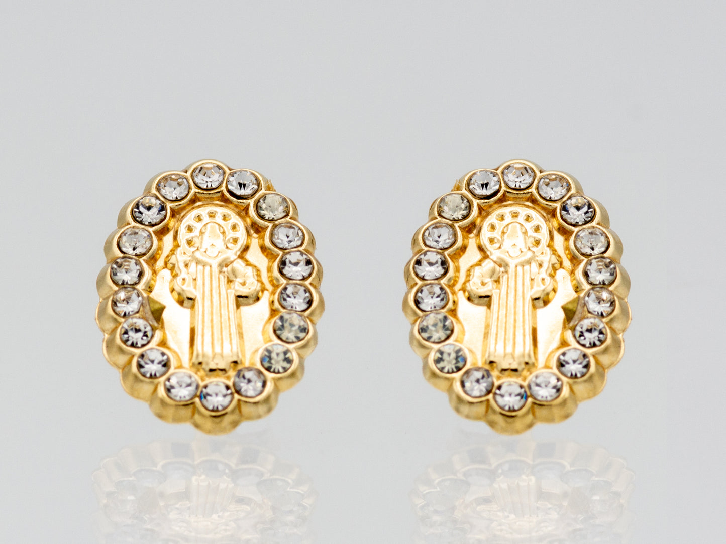 14k solid gold San Benito Saint Benedict CZ earring