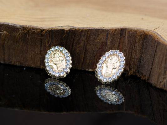 14k solid gold San Benito Saint Benedict CZ earring