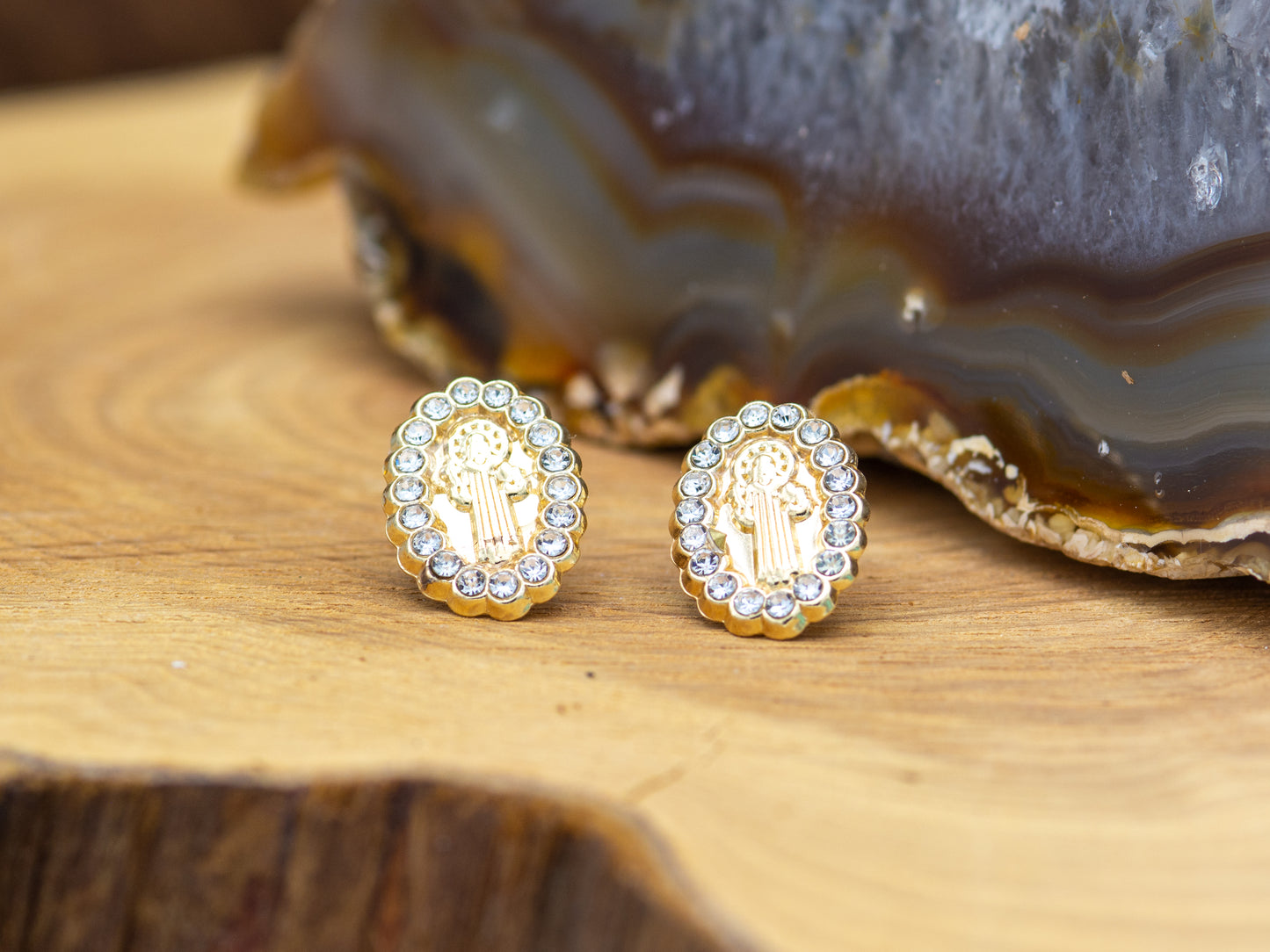 14k solid gold San Benito Saint Benedict CZ earring