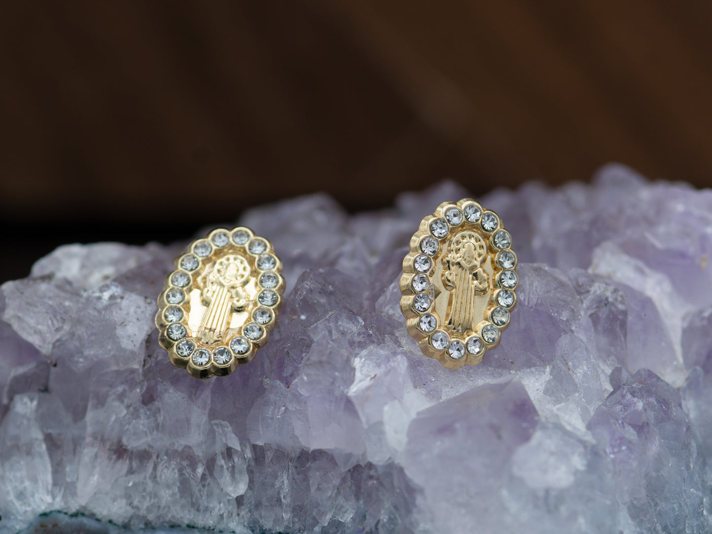 14k solid gold San Benito Saint Benedict CZ earring