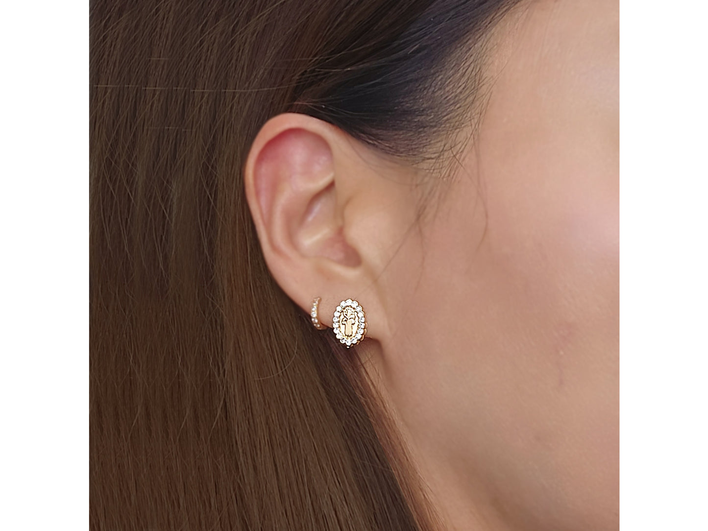 14k solid gold San Benito Saint Benedict CZ earring