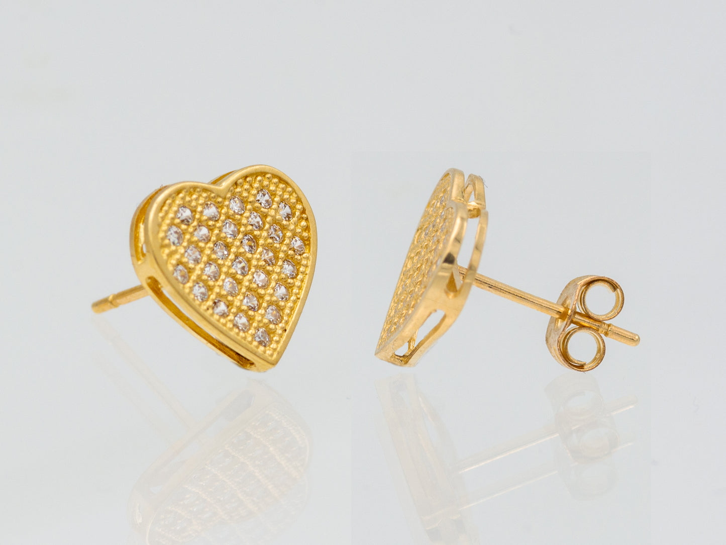 14k solid gold Pave Heart CZ Stud earring