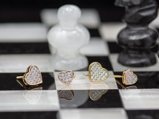 14k solid gold Pave Heart CZ Stud earring