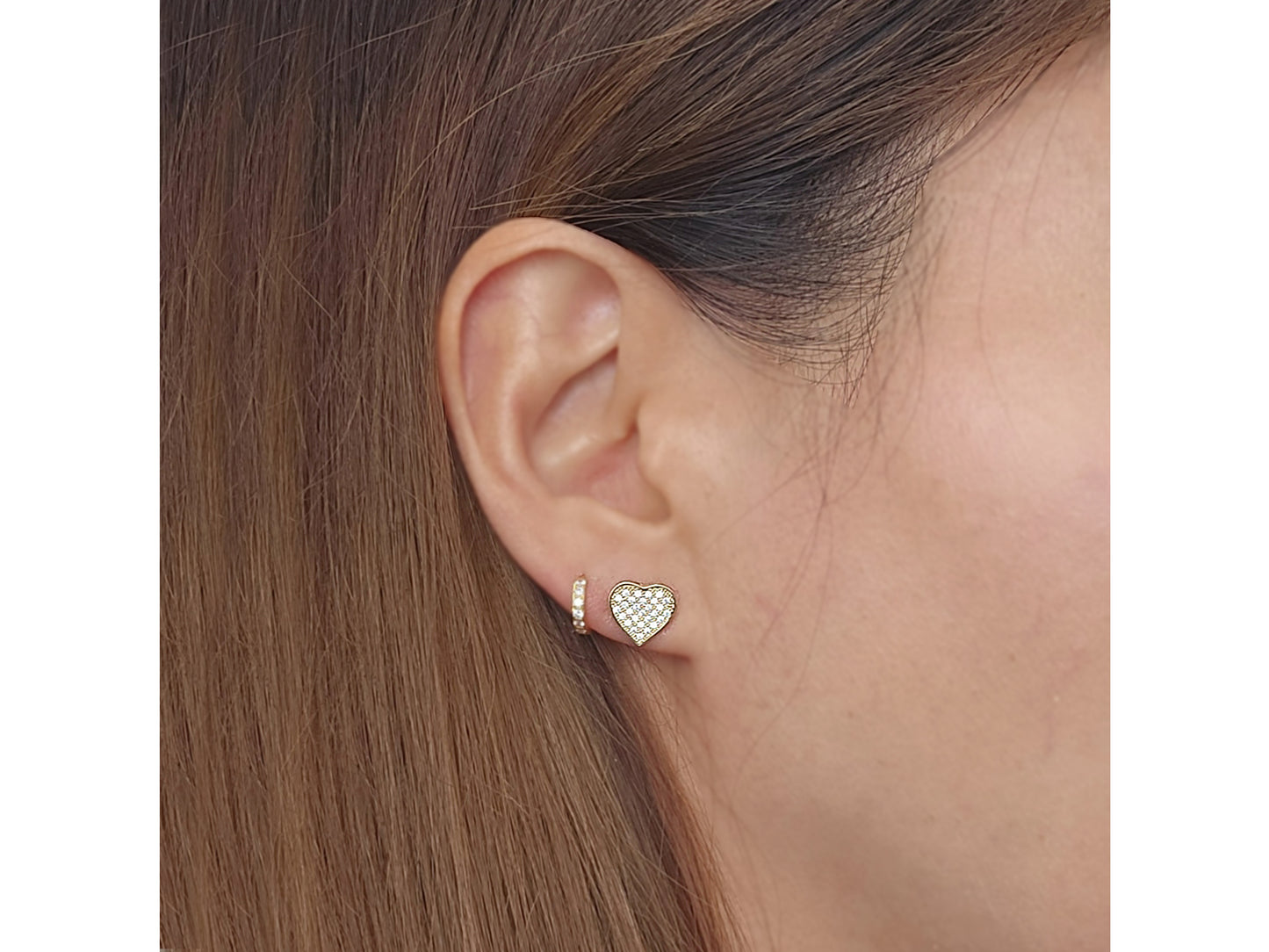 14k solid gold Pave Heart CZ Stud earring