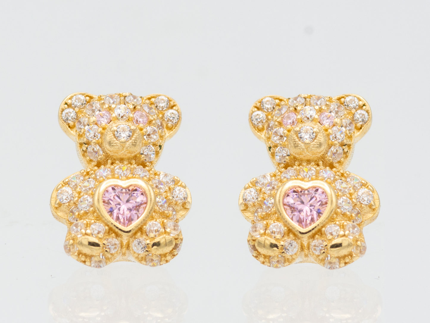14k solid gold Teddy Bear Pink Cubic Zirconia Stud earring