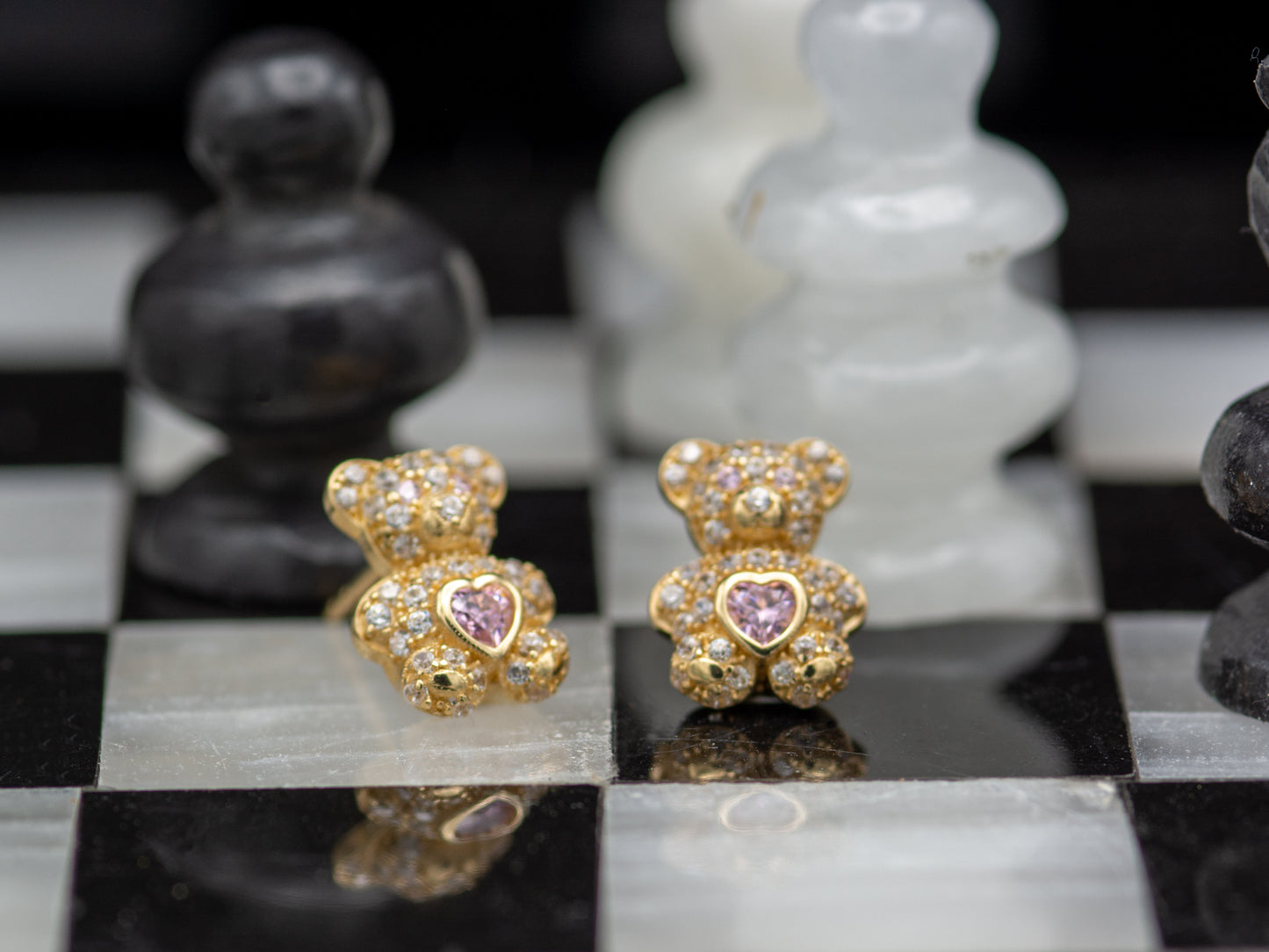 14k solid gold Teddy Bear Pink Cubic Zirconia Stud earring
