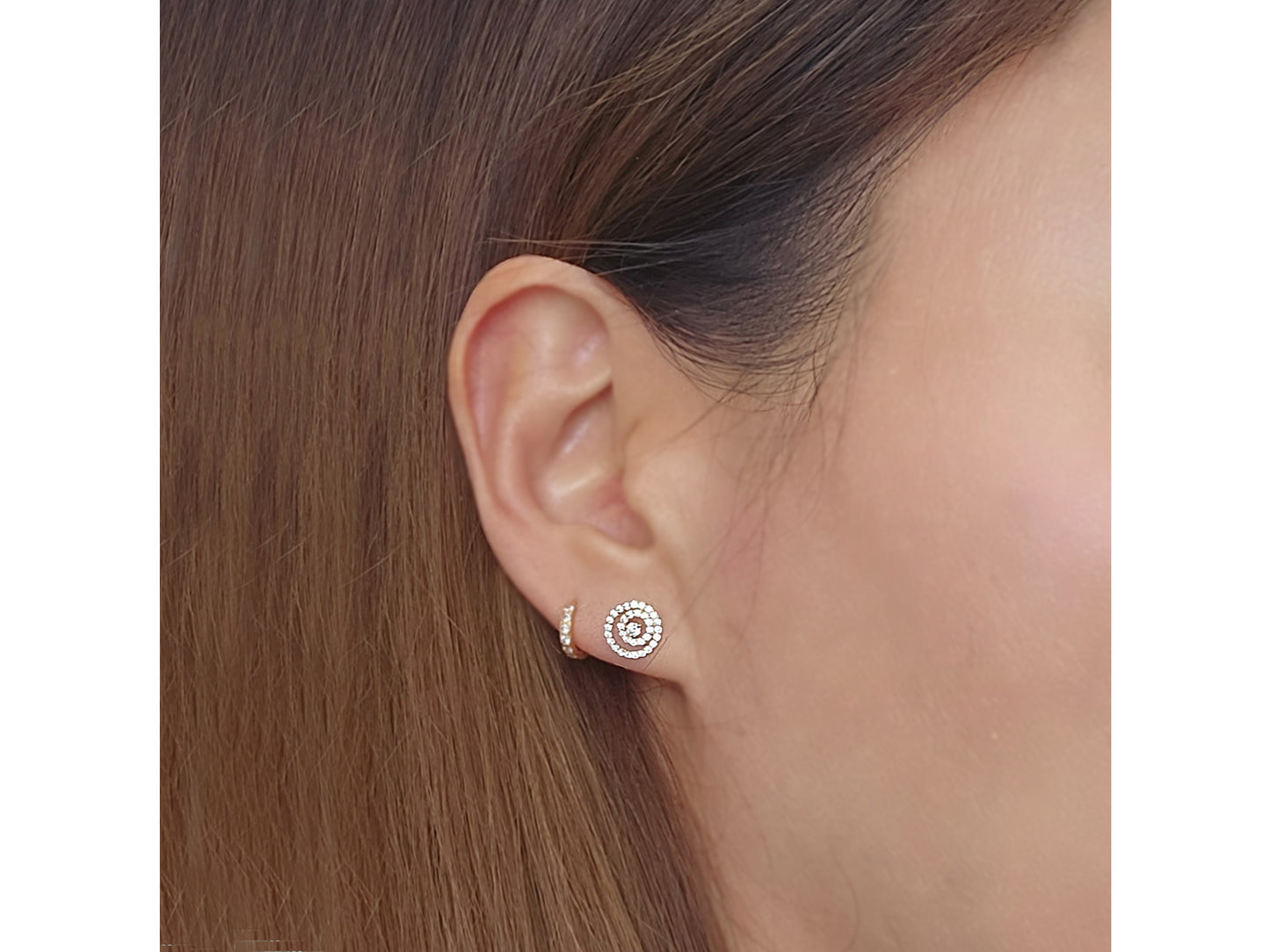 14k solid gold Halo Cubic Zirconia stud earrings