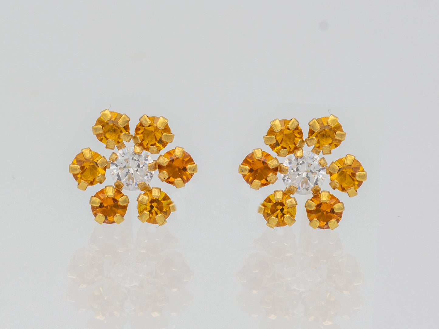 14k solid gold Flower color stone Petal Stud Earring