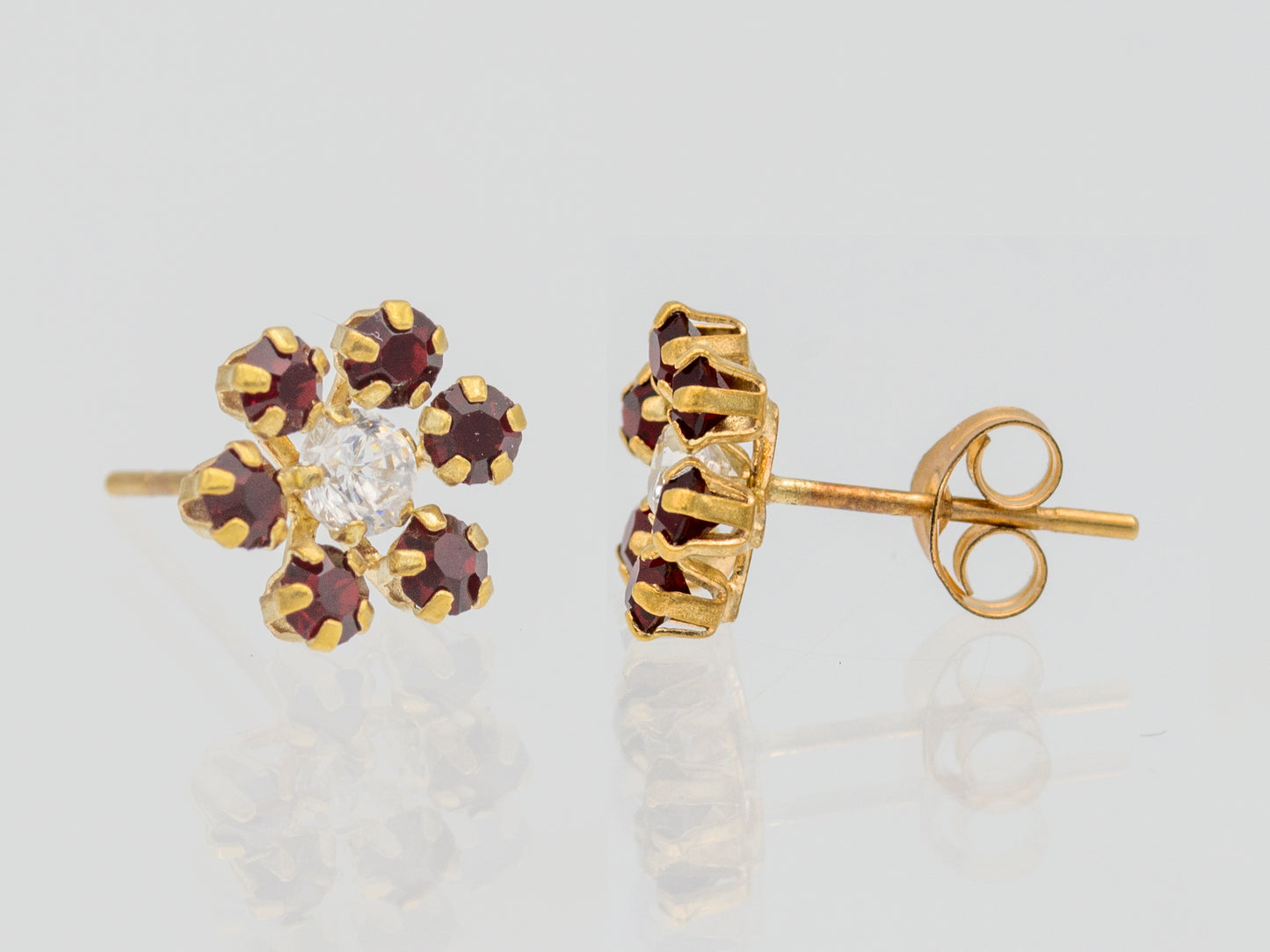 14k solid gold Flower color stone Petal Stud Earring