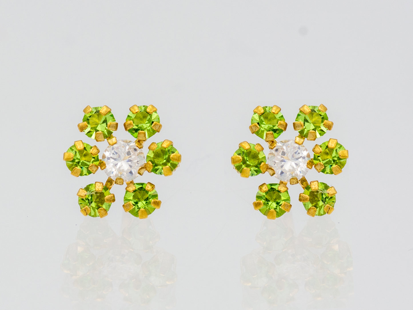 14k solid gold Flower color stone Petal Stud Earring