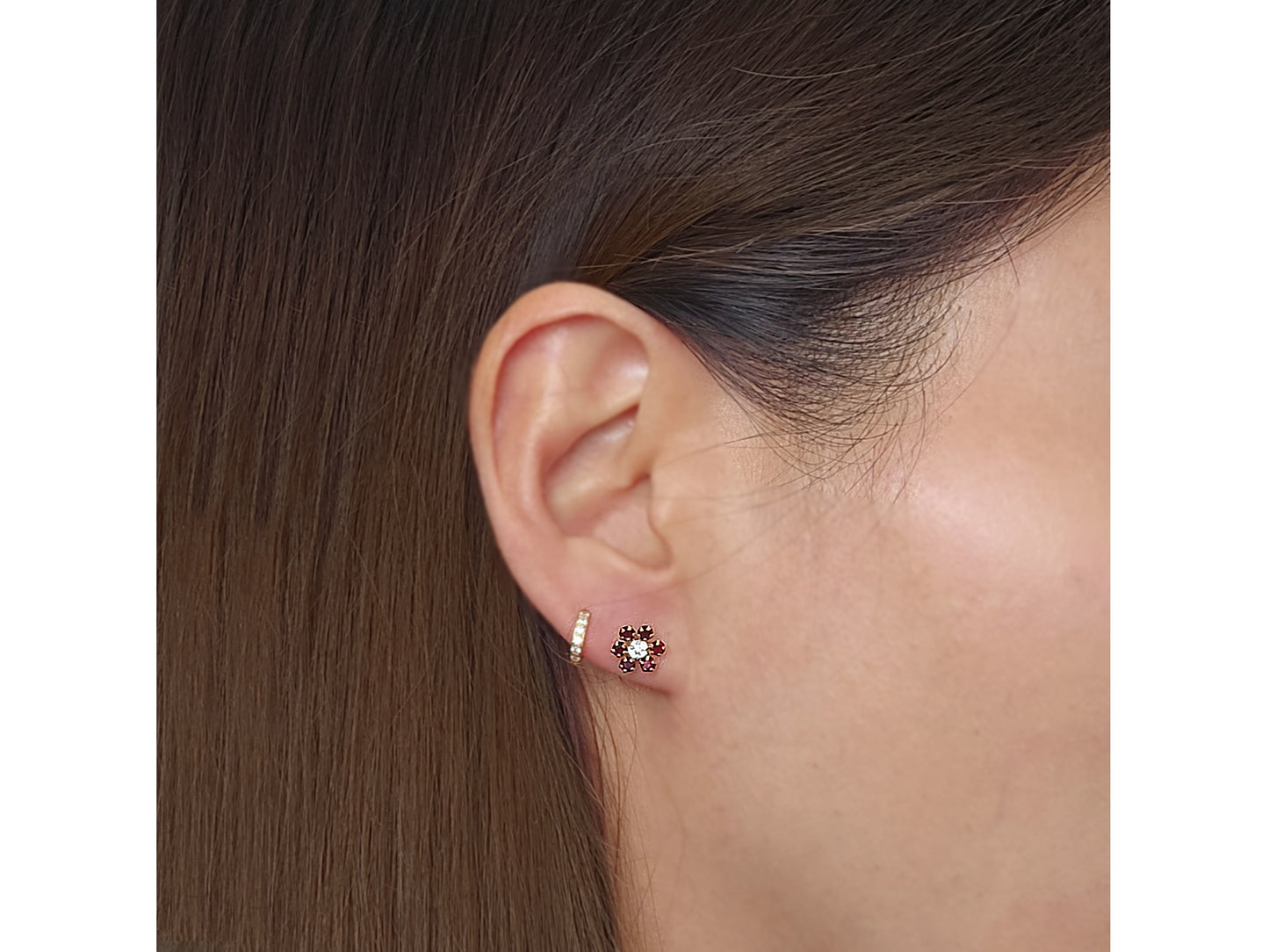 14k solid gold Flower color stone Petal Stud Earring