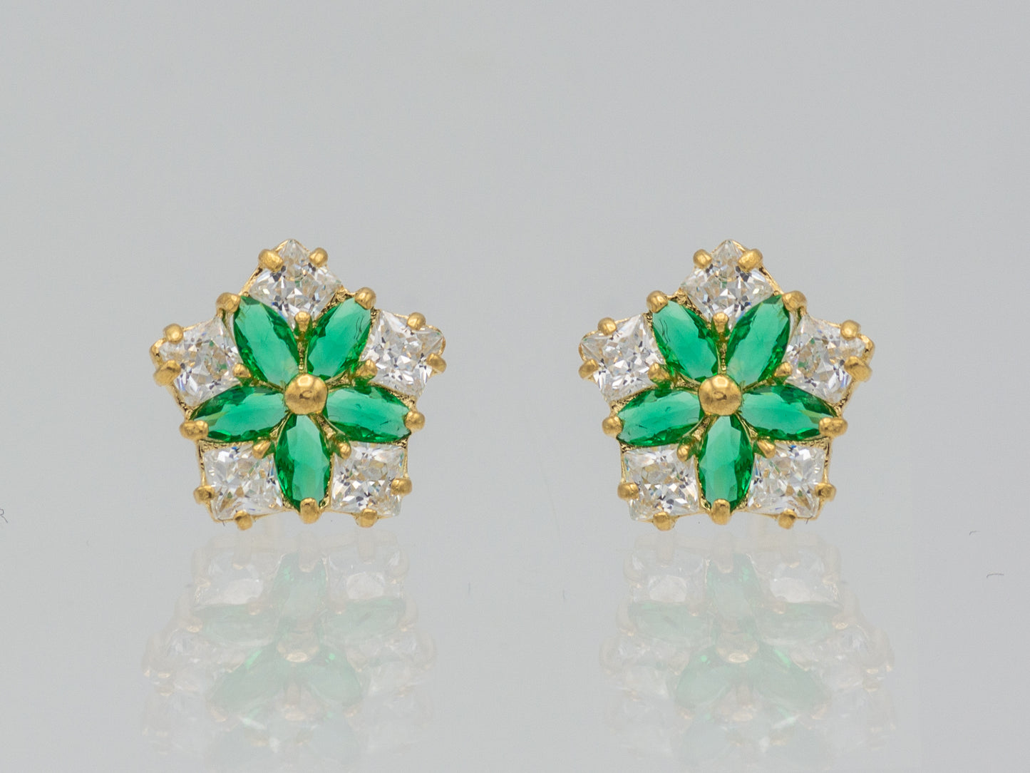 14k solid gold Marquise Emerald Princess Cut stud earring