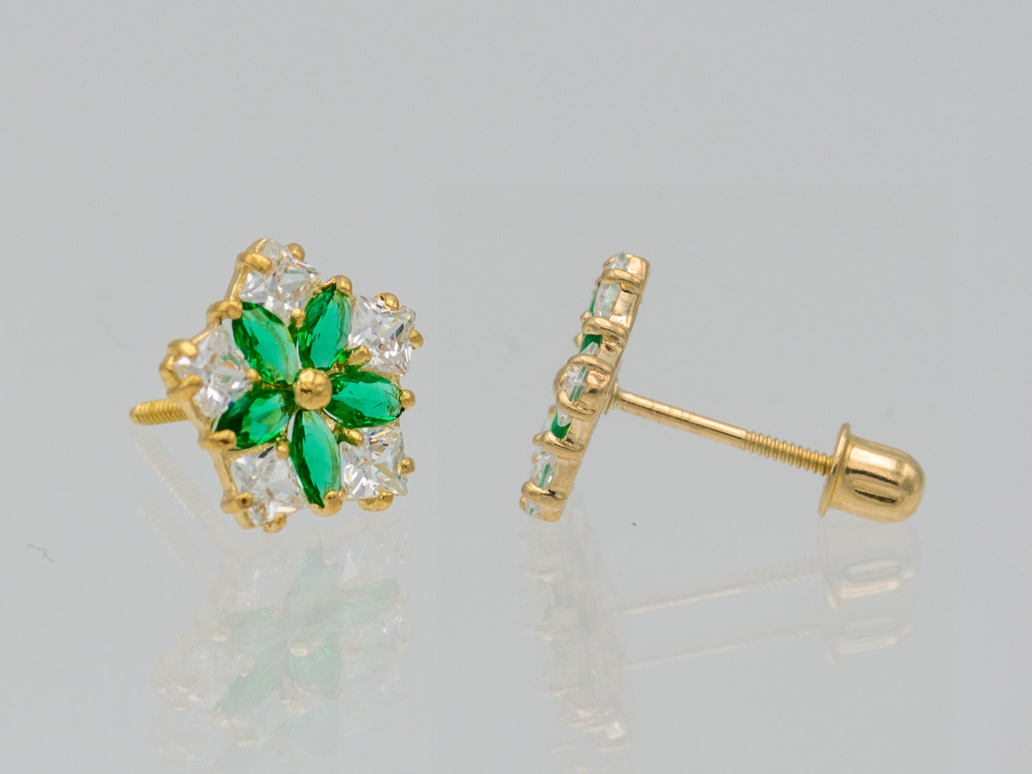 14k solid gold Marquise Emerald Princess Cut stud earring
