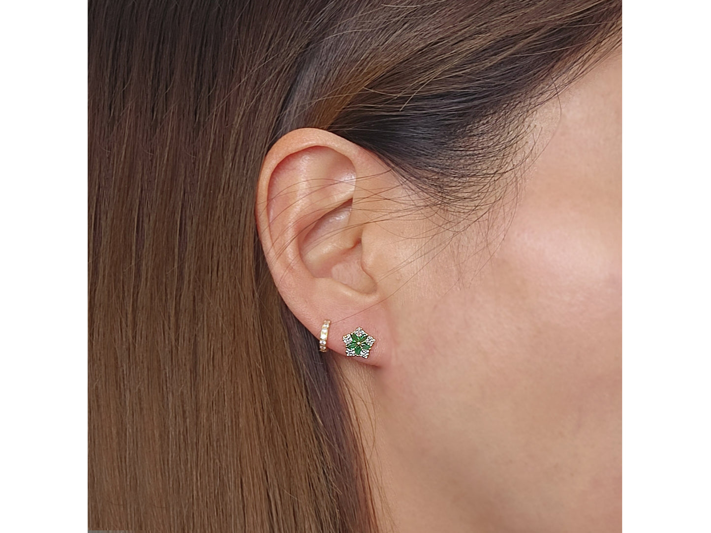 14k solid gold Marquise Emerald Princess Cut stud earring