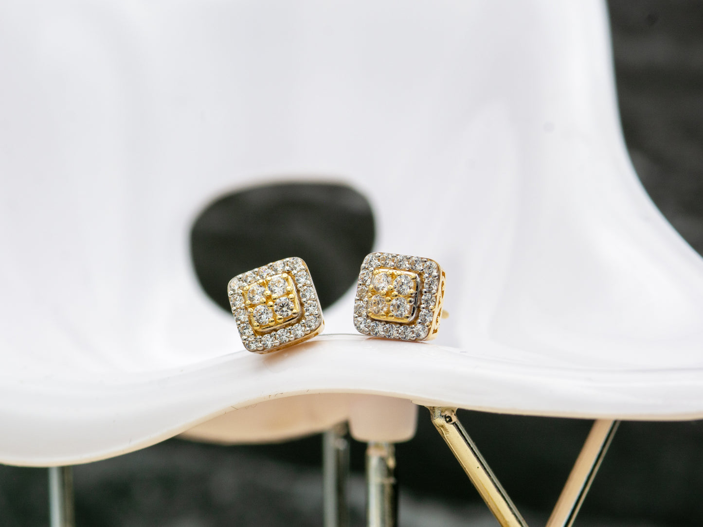 14k solid gold Square Simulated cluster Diamond stud earring
