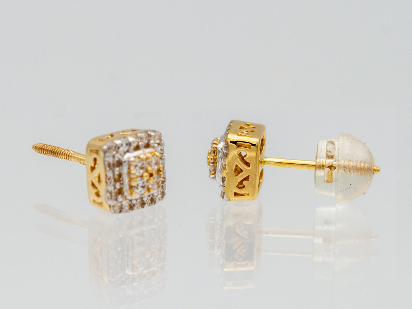 14k solid gold Square Simulated cluster Diamond stud earring