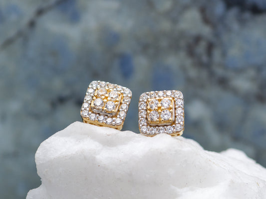 14k solid gold Square Simulated cluster Diamond stud earring