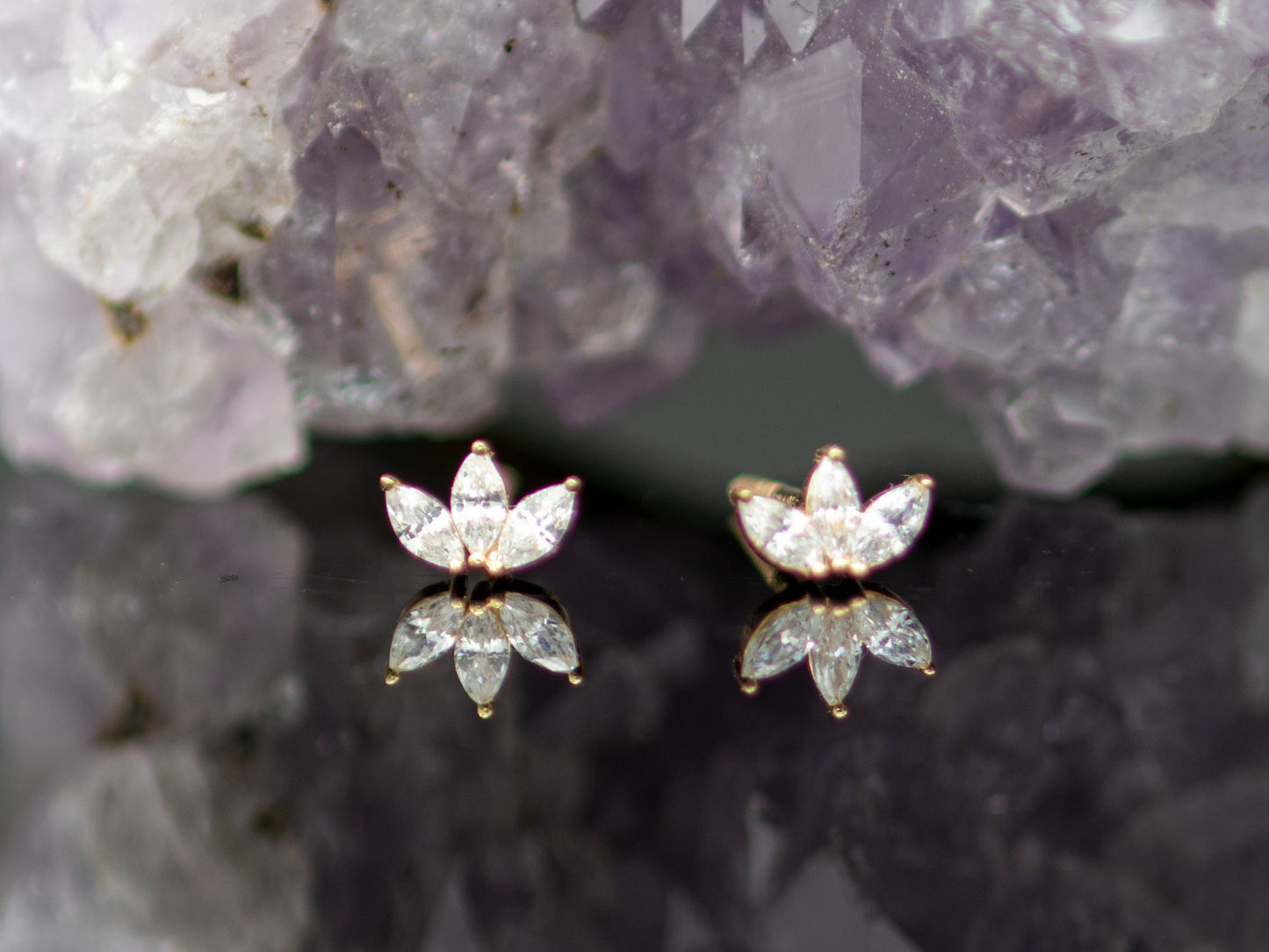 14k solid gold Lotus Flower stud earring